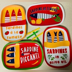 NWT C&C Melamine Sardine-Themed Appetizer Plates Set of 4 Tapas Plates